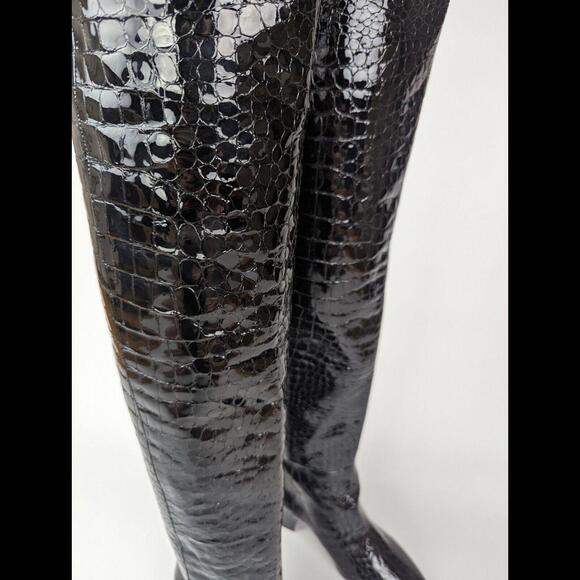 NEW SAINT LAURENT PARIS Sz EU 37 US 7 KIM Black Calfskin Croc Embossed OTK Boots - Picture 3 of 13